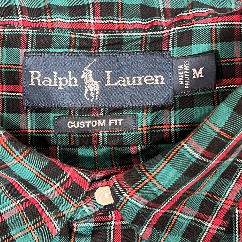 Ralph Lauren Mens Medium Blueish Green Button Up Shirt Windowpane Plaid Red Pony - Picture 5 of 11